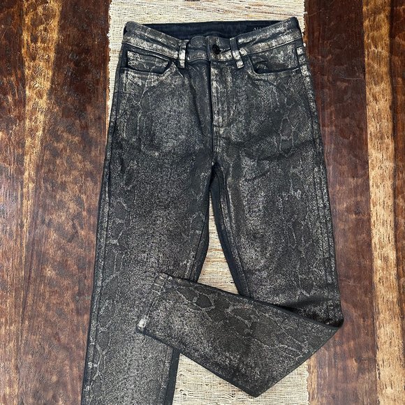 All Saints "Miller" Black & gold metallic Snake print Jean Size of 26 - Picture 1 of 8